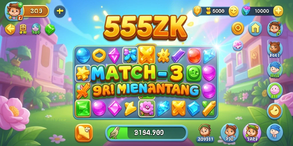 Tangkapan layar gameplay seru dari 555ZK dengan kombinasi match-3 yang memikat.