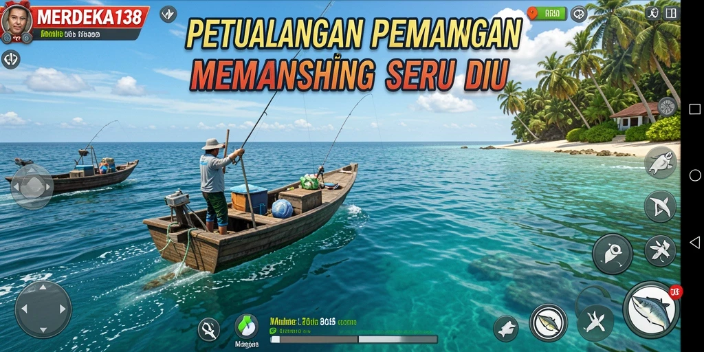 Tampilan gameplay MERDEKA138 dengan suasana memancing yang menarik.