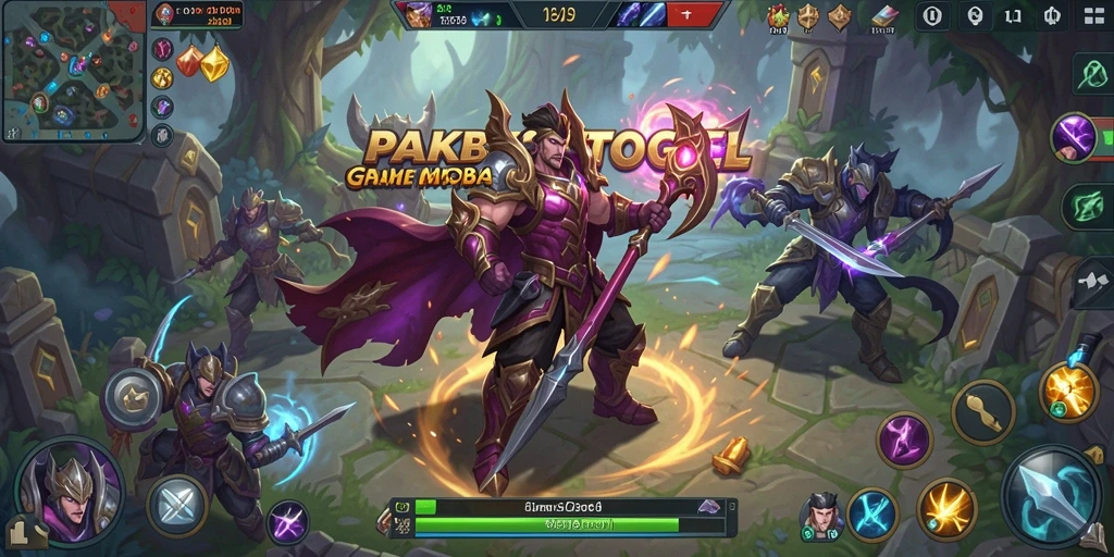 Screenshot utama gameplay PAKBOSTOGEL dengan pertarungan tim yang intens.