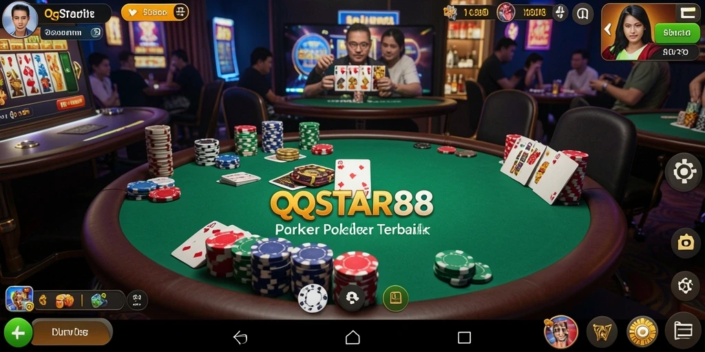 Tampilan strategis permainan Poker di QQSTAR88 dengan efek visual menawan.