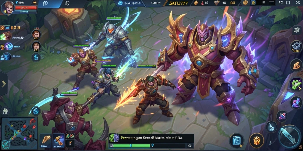 Screenshot dari aksi pertarungan dalam game MOBA.