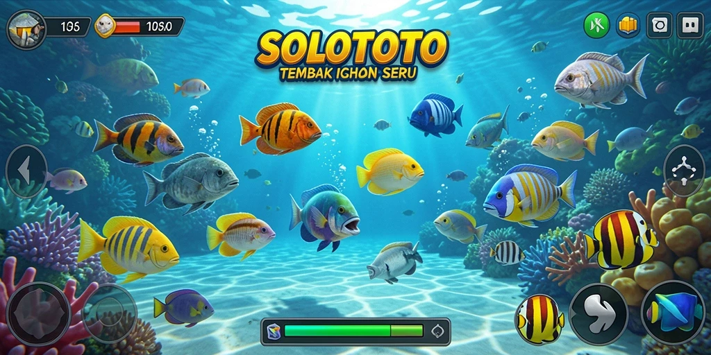 Screenshot gameplay SOLOTOTO menampilkan aksi tembak ikan yang seru.