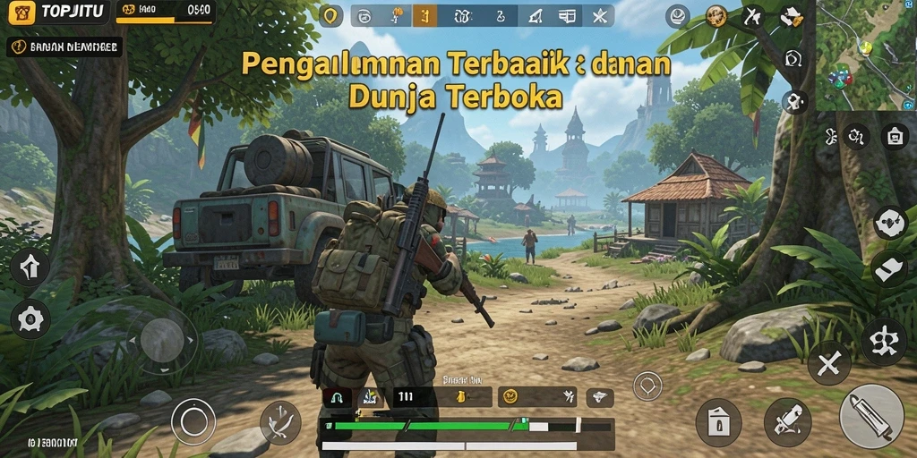 Screenshot gameplay TOPJITU menampilkan dunia terbuka yang luas dan menakjubkan.